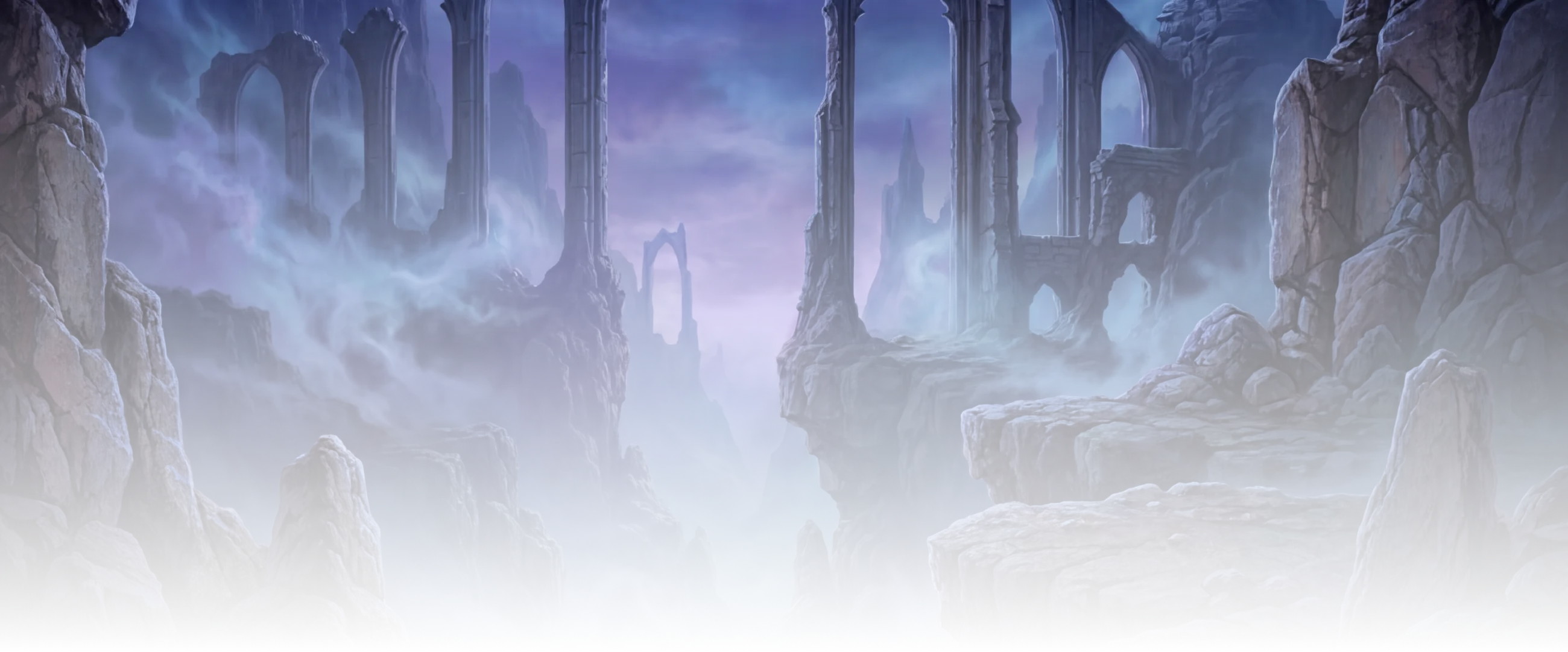 Age of Aterra key art: ruined arches above a mist-filled valley